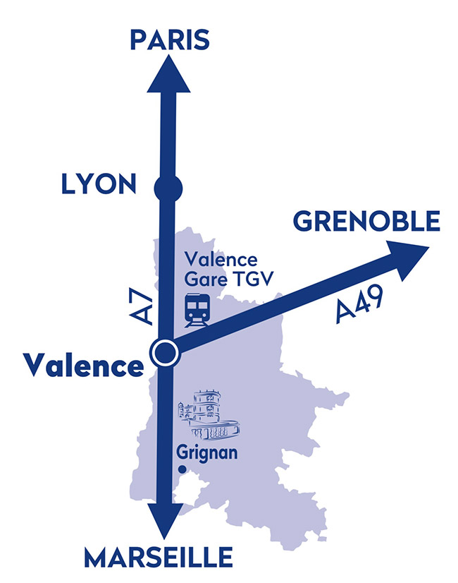 Map of the routes to reach Grignan